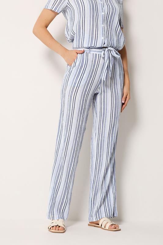 LTS Tall Women's Blue & White Stripe Wide Leg Trousers | Long Tall Sally 1