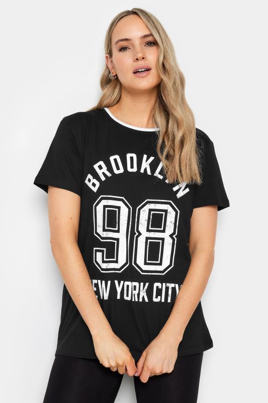 LTS Tall Womens Black 'Brooklyn' Slogan T-Shirt | Long Tall Sally 1