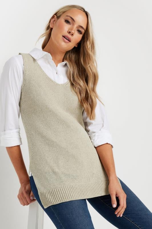 Tall  LTS Tall Stone Brown Knitted V-Neck Vest Top