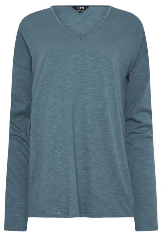 LTS Tall Blue V-Neck Long Sleeve Cotton T-Shirt | Long Tall Sally 5