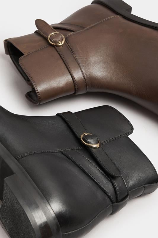 LTS Black Leather Buckle Detail Ankle Boots In Standard Fit | Long Tall Sally 5