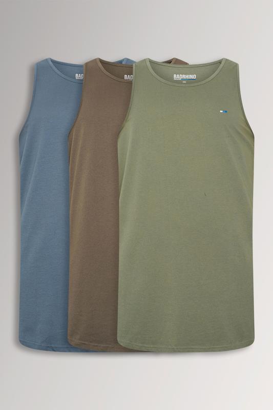 BadRhino Big & Tall 3 PACK Green/Blue/Brown Plain Vest Tops | BadRhino 1
