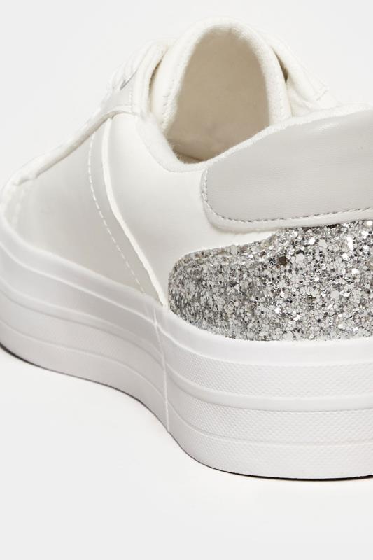 White Glitter Detail Trainers In Wide E Fit | Yours Clothing 4