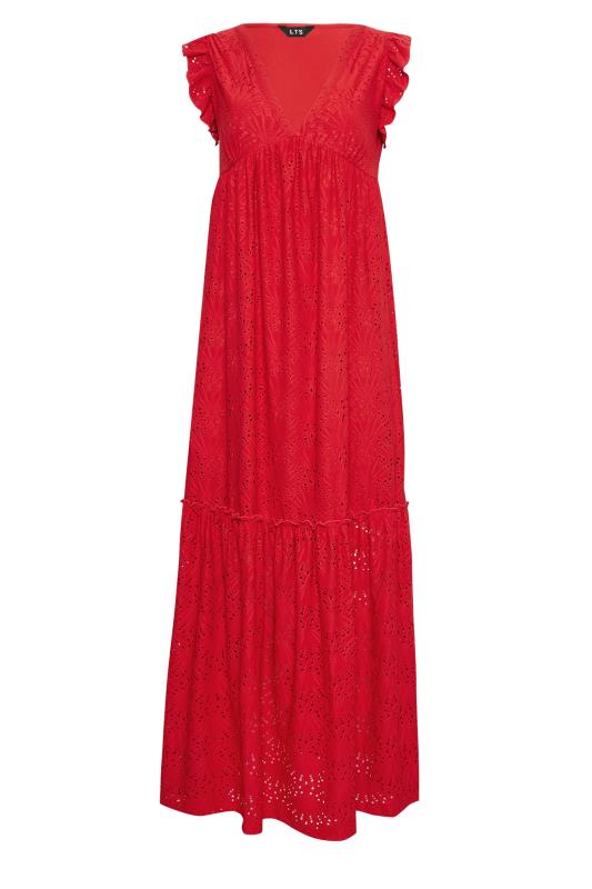 LTS Tall Red Broderie Anglaise Frill Maxi Dress | Long Tall Sally 6