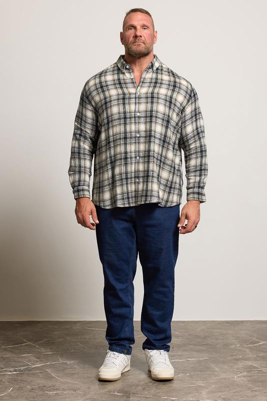 BadRhino Big & Tall Black & Tan Brown Brushed Checked Shirt | BadRhino 3