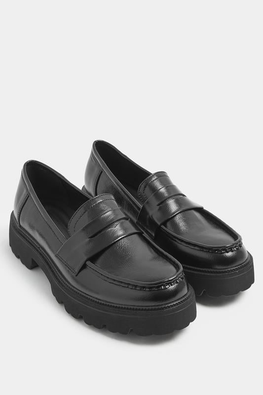 Black Platform Loafers In Wide E Fit | Yours Clothing 1
