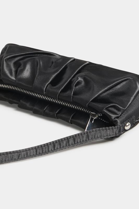 Black Satin Ruched Shoulder Bag | Yours Clothing 5