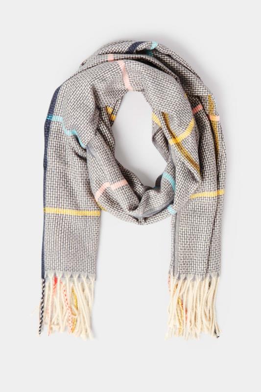 Light Grey Check Tassel Scarf | Yours Clothing  2