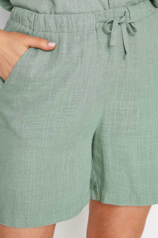 LTS Tall Womens Sage Green Linen Tie Waist Shorts | Long Tall Sally 4