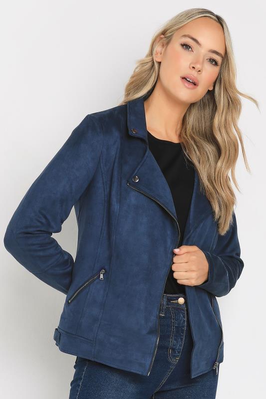 LTS Tall Navy Blue Faux Suede Biker Jacket | Long Tall Sally 1