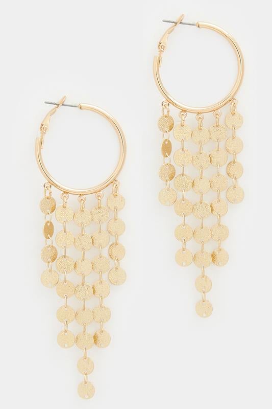 Gold Tone Disc Drop Earrings | Yours Clothing 1