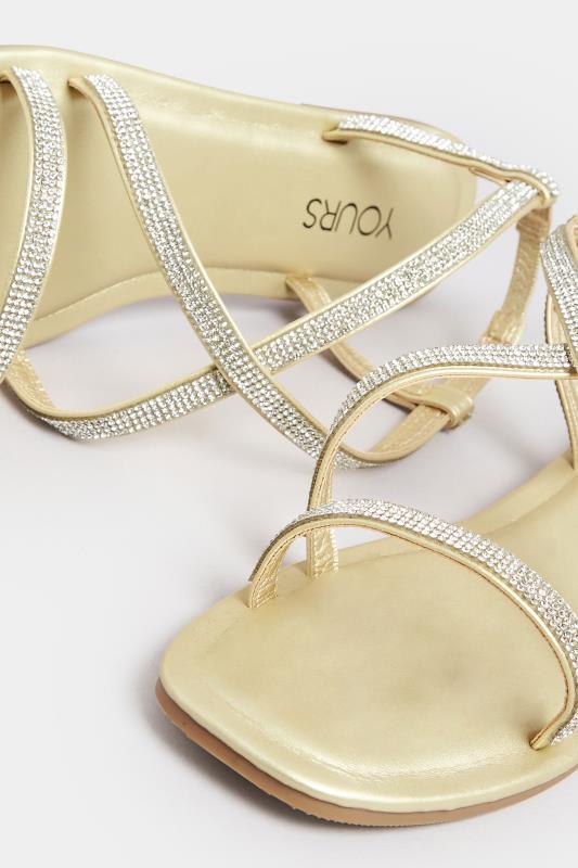 YOURS Curve Gold Diamante Strap Sandals In Wide E Fit & Extra Wide EEE Fit | Yours Clothing  5