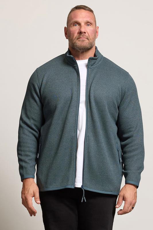 BadRhino Big & Tall Stormy Blue Full Zip Textured Fleece Jacket | BadRhino 1
