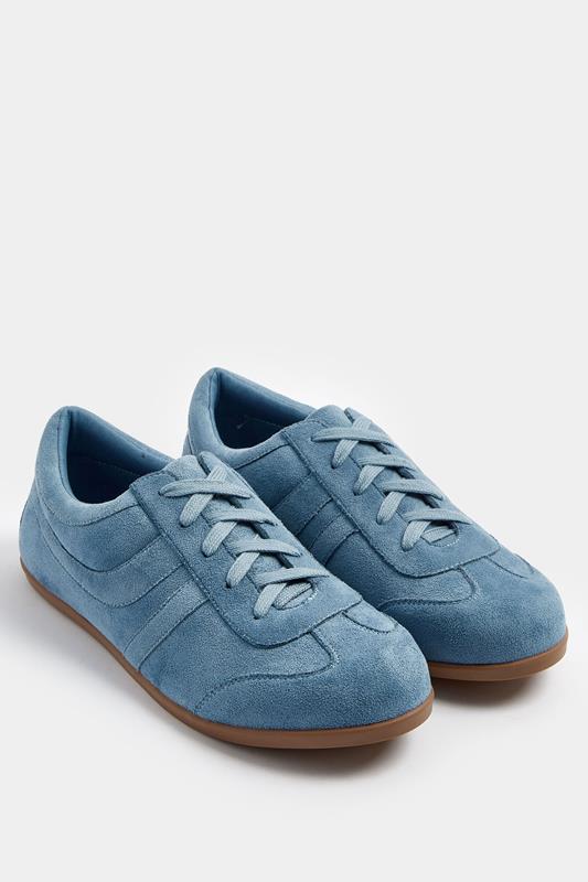Blue Faux Suede Stripe Trainers In Extra Wide EEE Fit | Yours Clothing 1