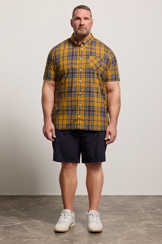 BEN SHERMAN Big & Tall Gold Yellow Check Print Shirt | BadRhino 1