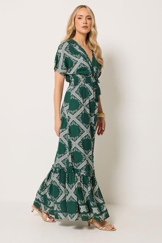 LTS Tall Women's Green Scarf Print Button Maxi Dress | Long Tall Sally 1