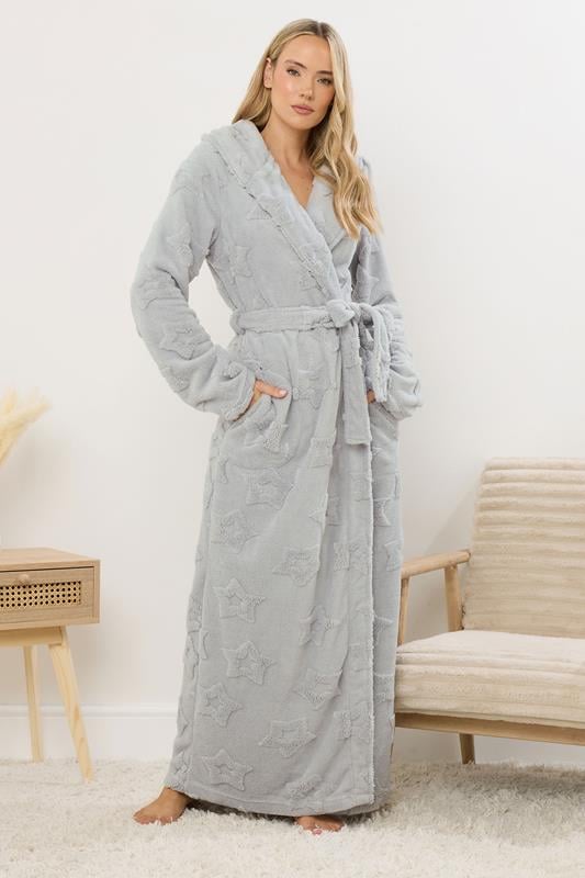 LTS Tall Light Grey Star Embossed Dressing Gown | Long Tall Sally 3