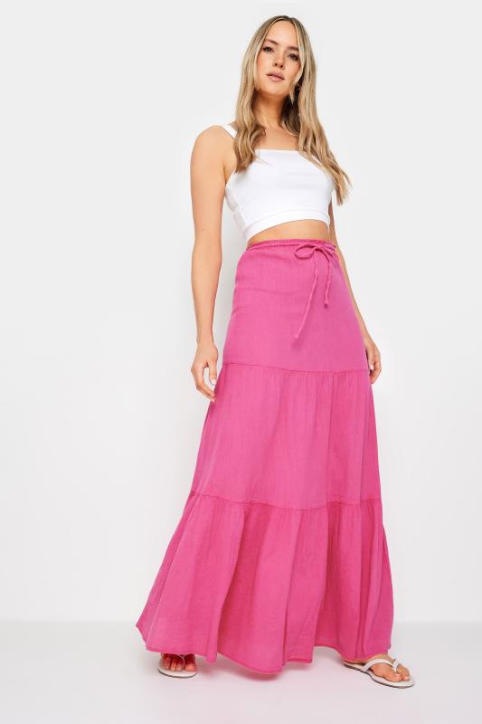 LTS Tall Women's Bright Pink Acid Wash Tiered Maxi Skirt | Long Tall Sally 1