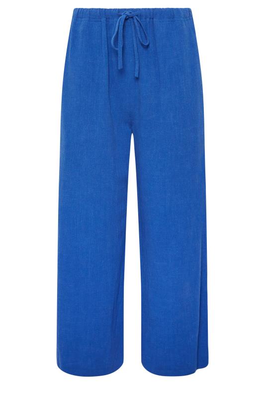 LTS Tall Women's Cobalt Blue Wide Leg Cropped Linen Look Trousers | Long Tall Sally  4