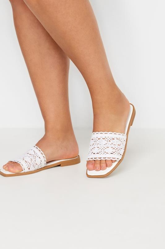 White Crochet Mule Sandals In Extra Wide EEE Fit 1