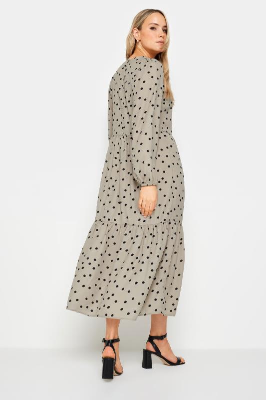 LTS Tall Womens Beige Brown Spot Print Tiered Midi Dress | Long Tall Sally 3