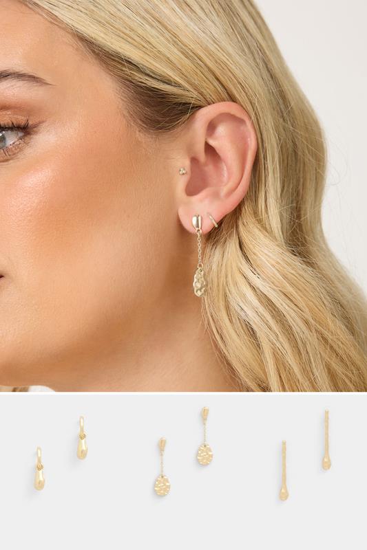 YOURSET 3 PACK Gold Tone Textured Earrings | Yours Clothing 1