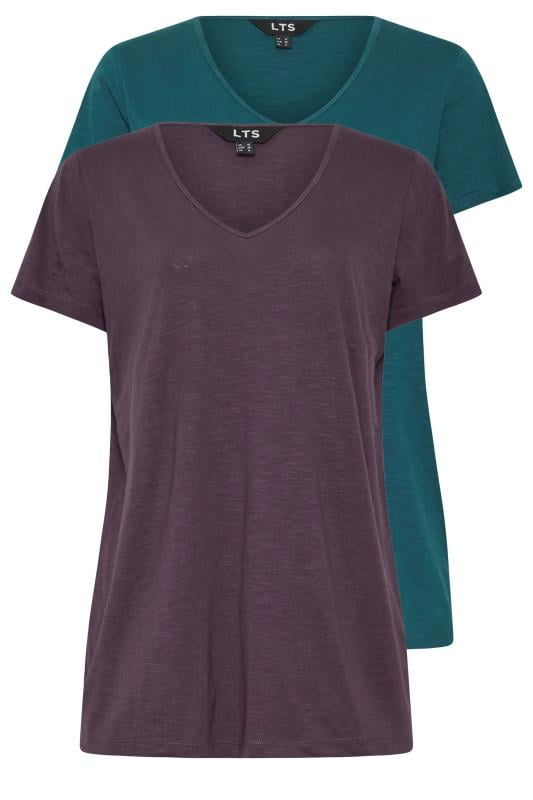 LTS Tall 2 Pack Purple & Blue V-Neck T-Shirts | Long Tall Sally  7