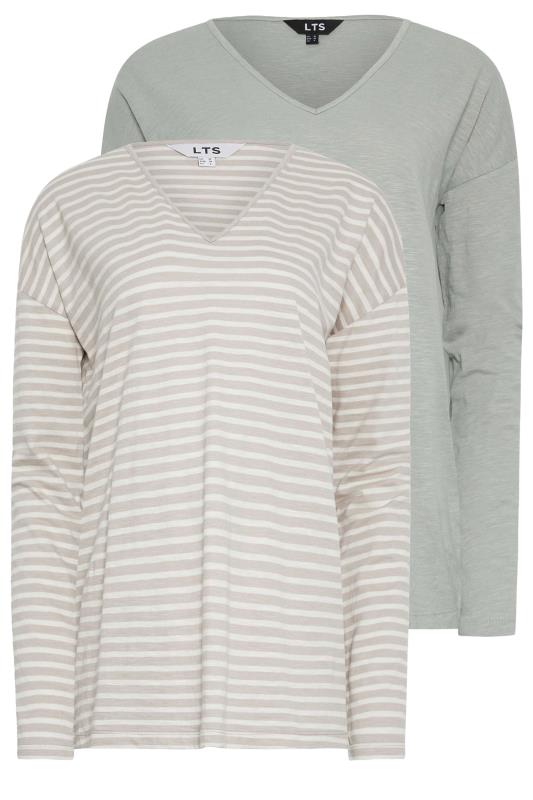 LTS Tall Women's 2 PACK Grey & Stone Brown Stripe Long Sleeve T-Shirts | Long Tall Sally 6