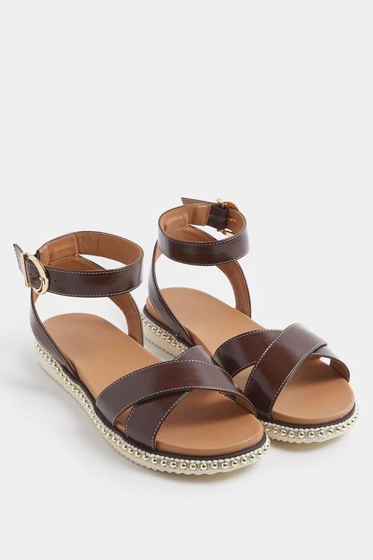 Chocolate Brown Cross Over Strap Sandals In Wide E Fit | Yours Clothing 2