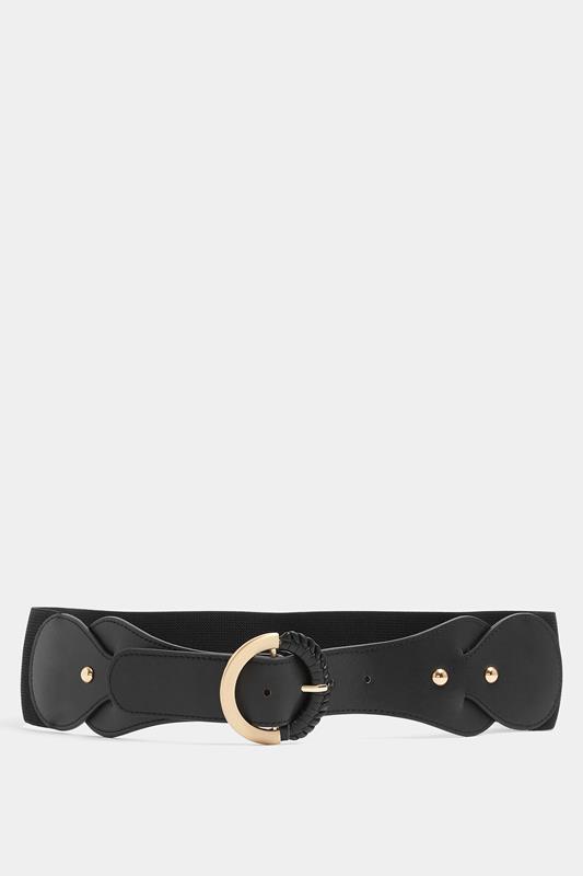  Yours Black Wide Elasticated Round Buckle Belt