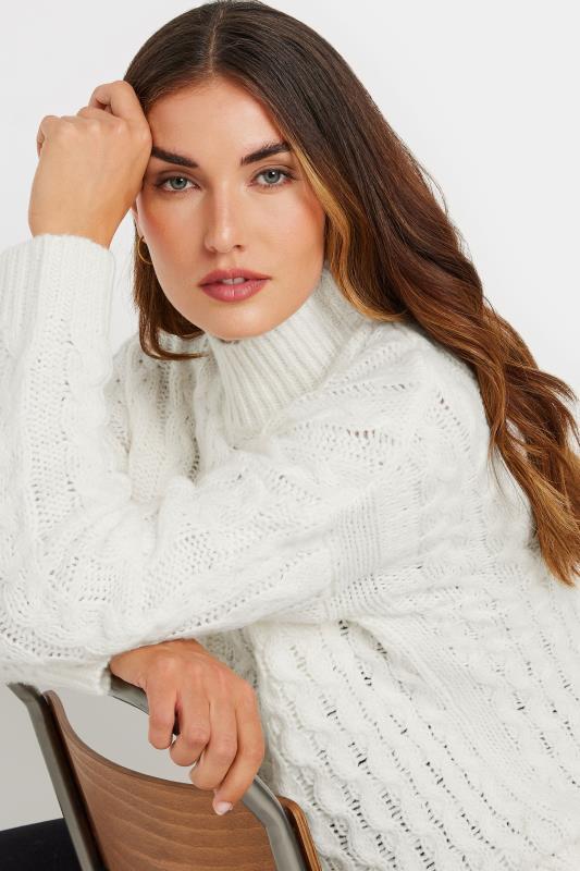 LTS Tall Womens Ivory White Cable Knit Turtle Neck Jumper | Long Tall Sally  4