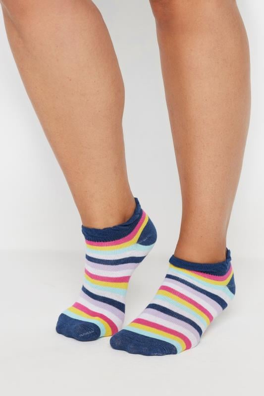 YOURS 4 PACK Plus Size Blue & Grey Stripe Ankle Socks | Yours Clothing  2