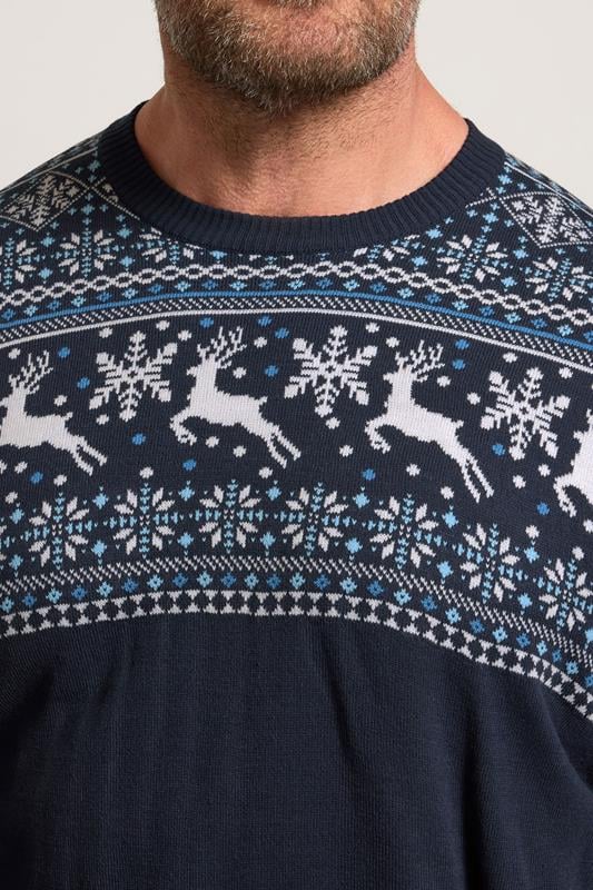 BadRhino Big & Tall Navy Blue Crew Neck Fairisle Knitted Jumper | BadRhino 4