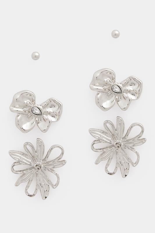 YOURSET 3 PACK Silver Tone Floral Earrings