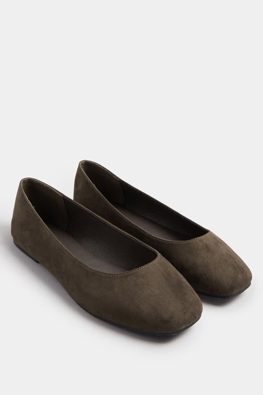 Chocolate Brown Faux Suede Square Toe Ballet Pumps In Extra Wide EEE Fit | Yours Clothing 1
