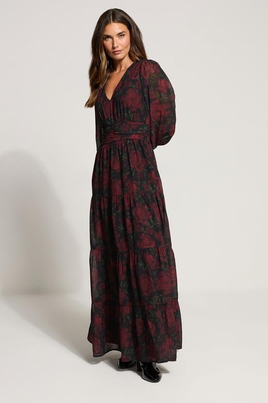 LTS Tall Black Blurred Rose Chiffon Tiered Dress | Long Tall Sally 2