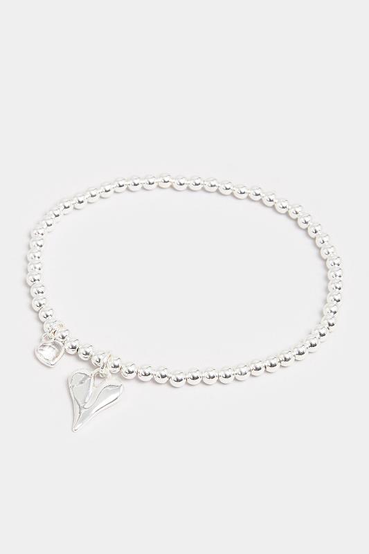 Silver Tone Heart Charm Stretch Bracelet | Yours Clothing 2