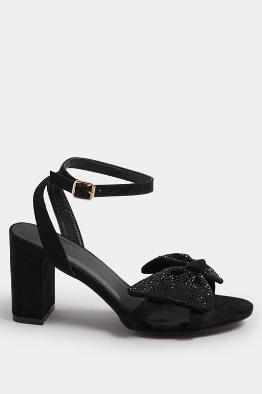 Black Diamante Bow Block Heel Sandals In Extra Wide EEE Fit | Yours Clothing 3