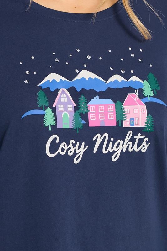 LTS Tall Navy Blue 'Cosy Nights' Slogan Wide Leg Pyjama Set | Long Tall Sally 4