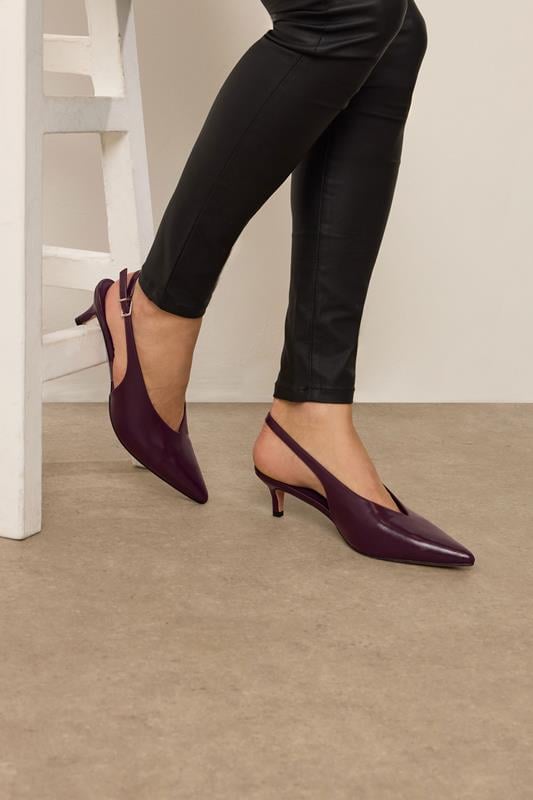 Tall  LTS Burgundy Red Pointed Slingback Kitten Heel