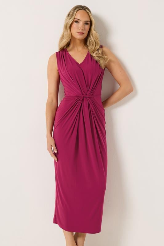 LTS Tall Berry Red Gathered Front Midi Dress