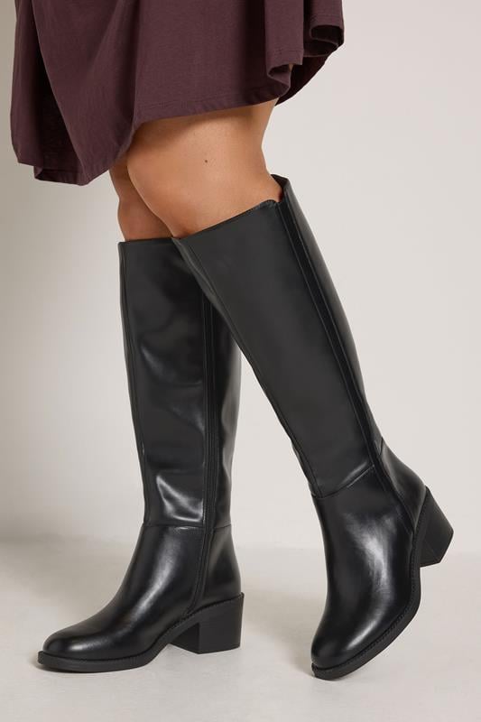 Black Faux Leather Knee High Boots In Extra Wide EEE Fit | Yours Clothing 1