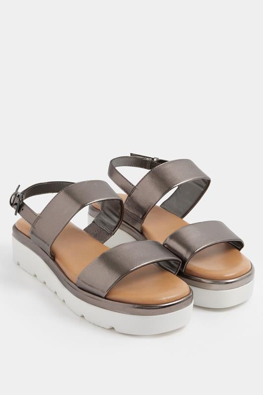  Yours Grey Faux Leather Padded Wedge Sandals In Extra Wide EEE Fit