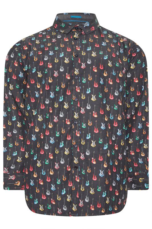 D555 Big & Tall Navy Blue Guitar Print Shirt | BadRhino 1