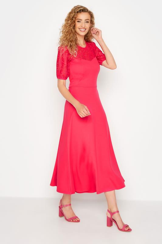Tall Women's LTS Bright Pink Lace Midi Dress | Long Tall Sally 2
