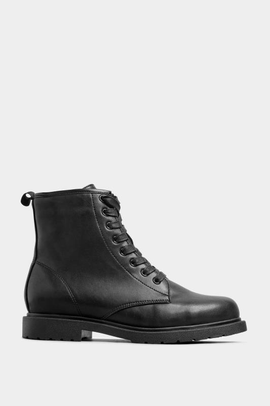 Black Vegan Faux Leather Lace Up Ankle Boots In Wide E Fit & Extra Wide EEE Fit | Yours Clothing 3