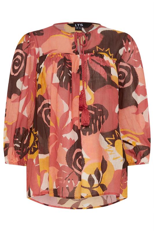 LTS Tall Women's Rust Orange Abstract Tie Neck Cotton Blouse | Long Tall Sally 5