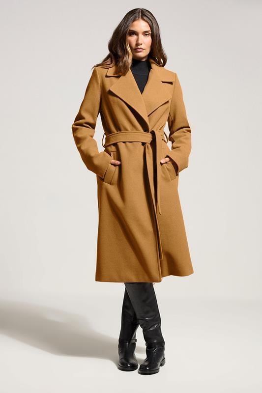 LTS Tall Beige Brown Formal Wrap Belted Midi Coat | Long Tall Sally 1