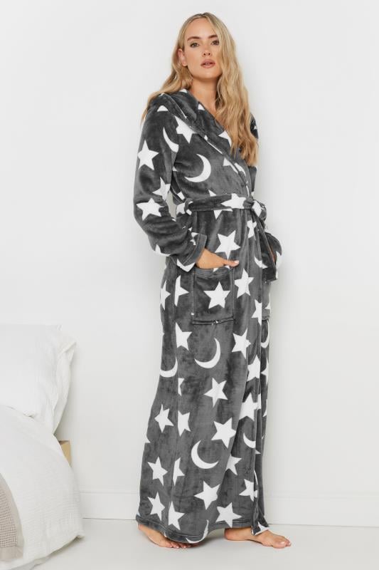 Tall  LTS Tall Grey Star & Moon Print Hooded Maxi Dressing Gown