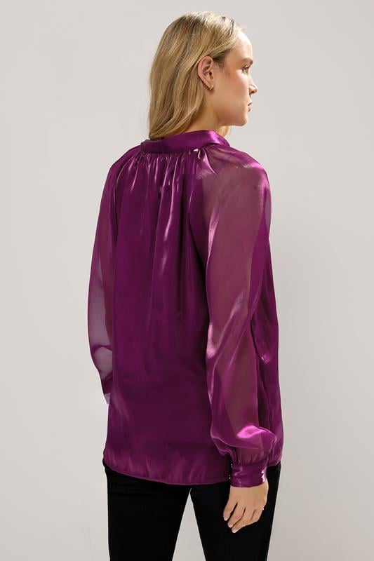 LTS Tall Purple Organza Tie Neck Blouse | Long Tall Sally 3